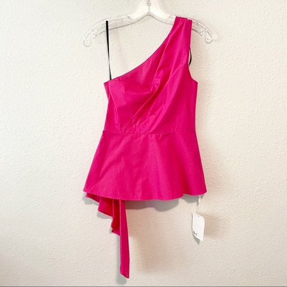 SELF-PORTRAIT One Shoulder Top Fuchsia - Picture 7 of 13